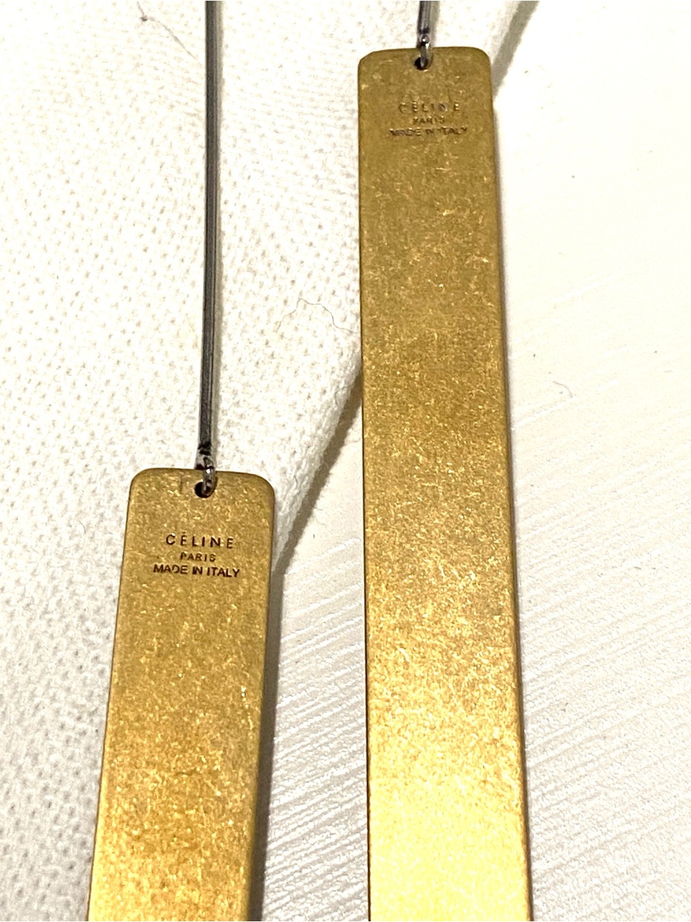 Celine Gold Long Rectangular Drop Earrings - Picture 4 of 8